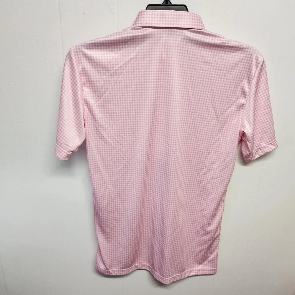 Collars &‎ Co. Polo Shirt Mens Small Pink White Dress Collar Gingham Check Golf